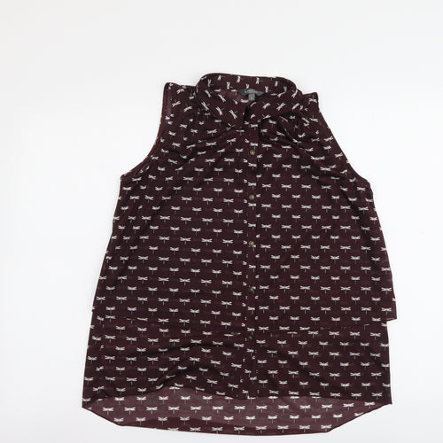 Marks and Spencer Womens Purple Geometric Polyester Basic Button-Up Size 10 Collared