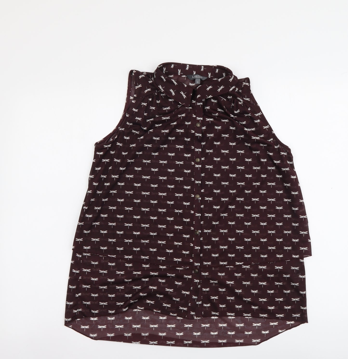 Marks and Spencer Womens Purple Geometric Polyester Basic Button-Up Size 10 Collared