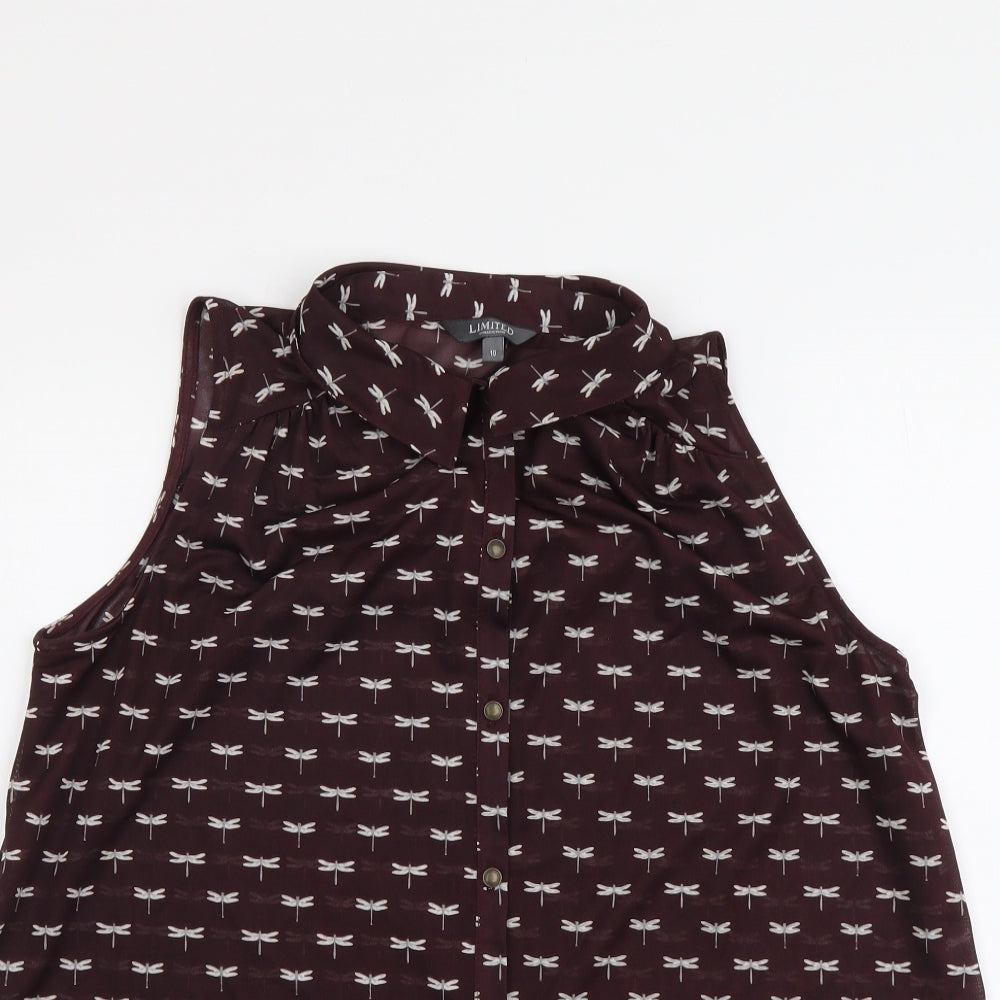 Marks and Spencer Womens Purple Geometric Polyester Basic Button-Up Size 10 Collared