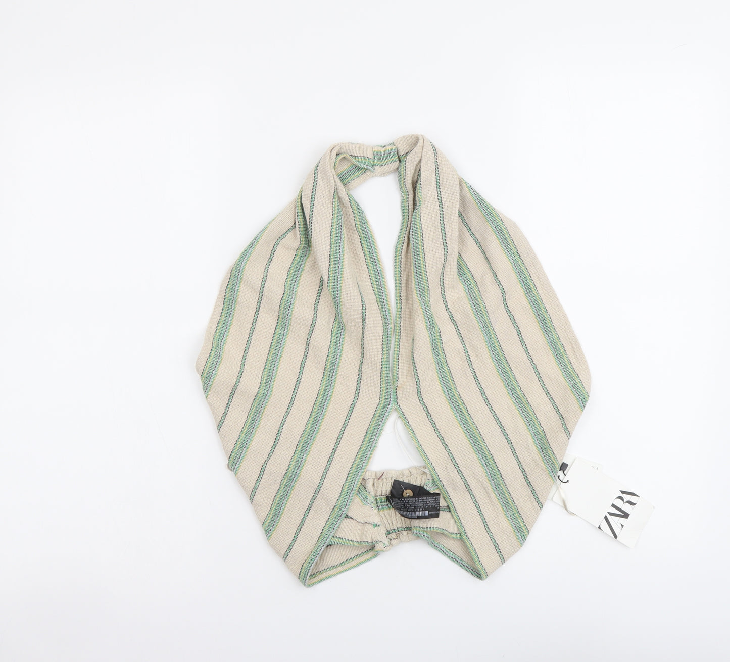 Zara Womens Beige Striped Cotton Cropped Blouse Size M V-Neck