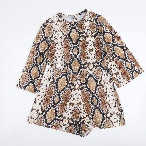 Boohoo Womens Beige Animal Print Polyester Playsuit One-Piece Size 10 Pullover - Snake Skin Print