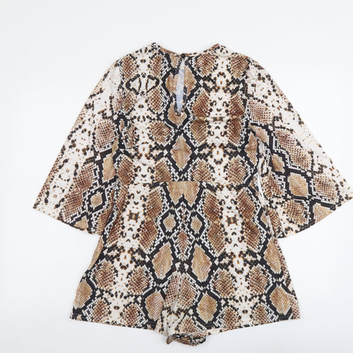 Boohoo Womens Beige Animal Print Polyester Playsuit One-Piece Size 10 Pullover - Snake Skin Print