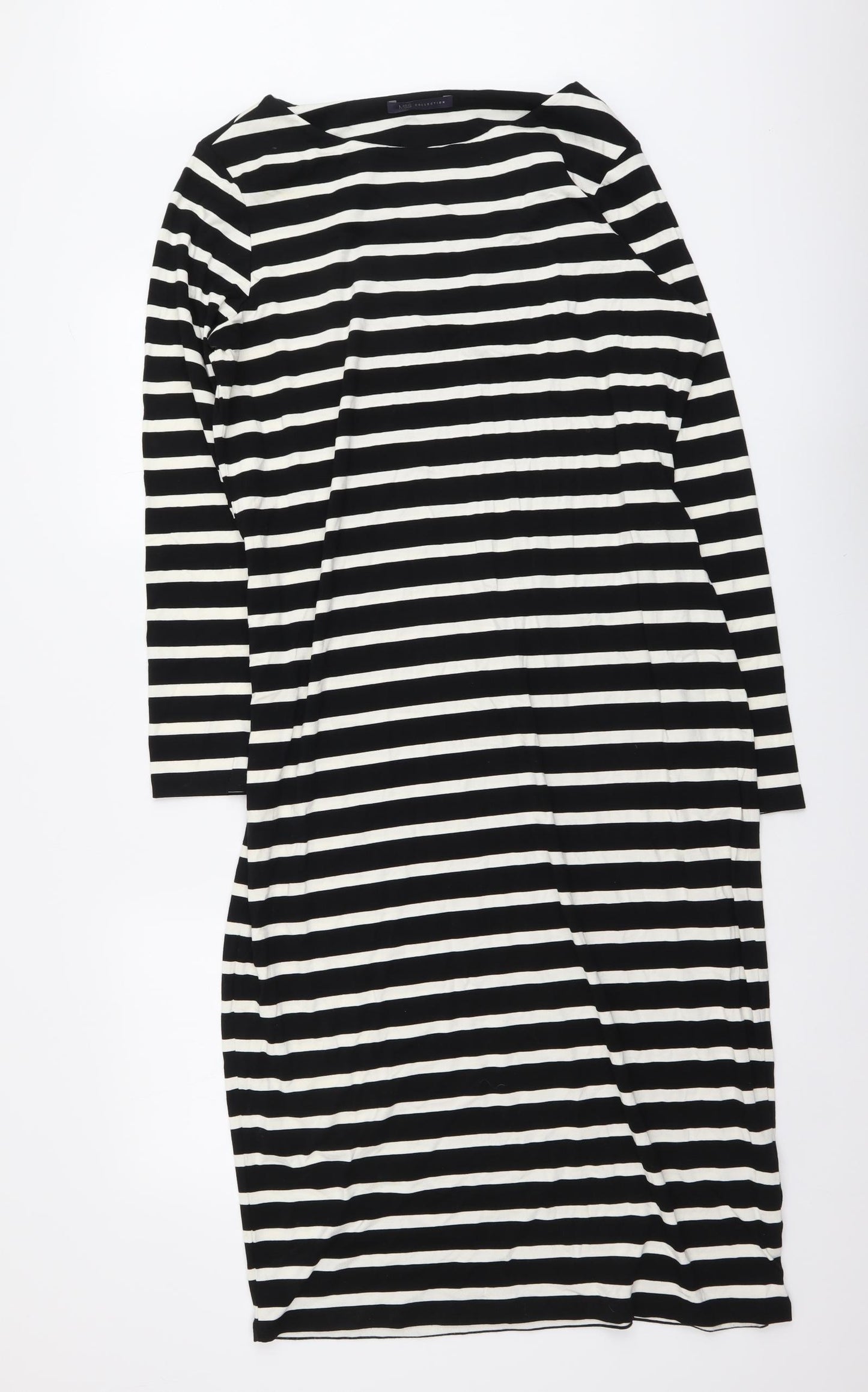 Marks and Spencer Womens Black Striped Viscose A-Line Size 16 Round Neck Pullover