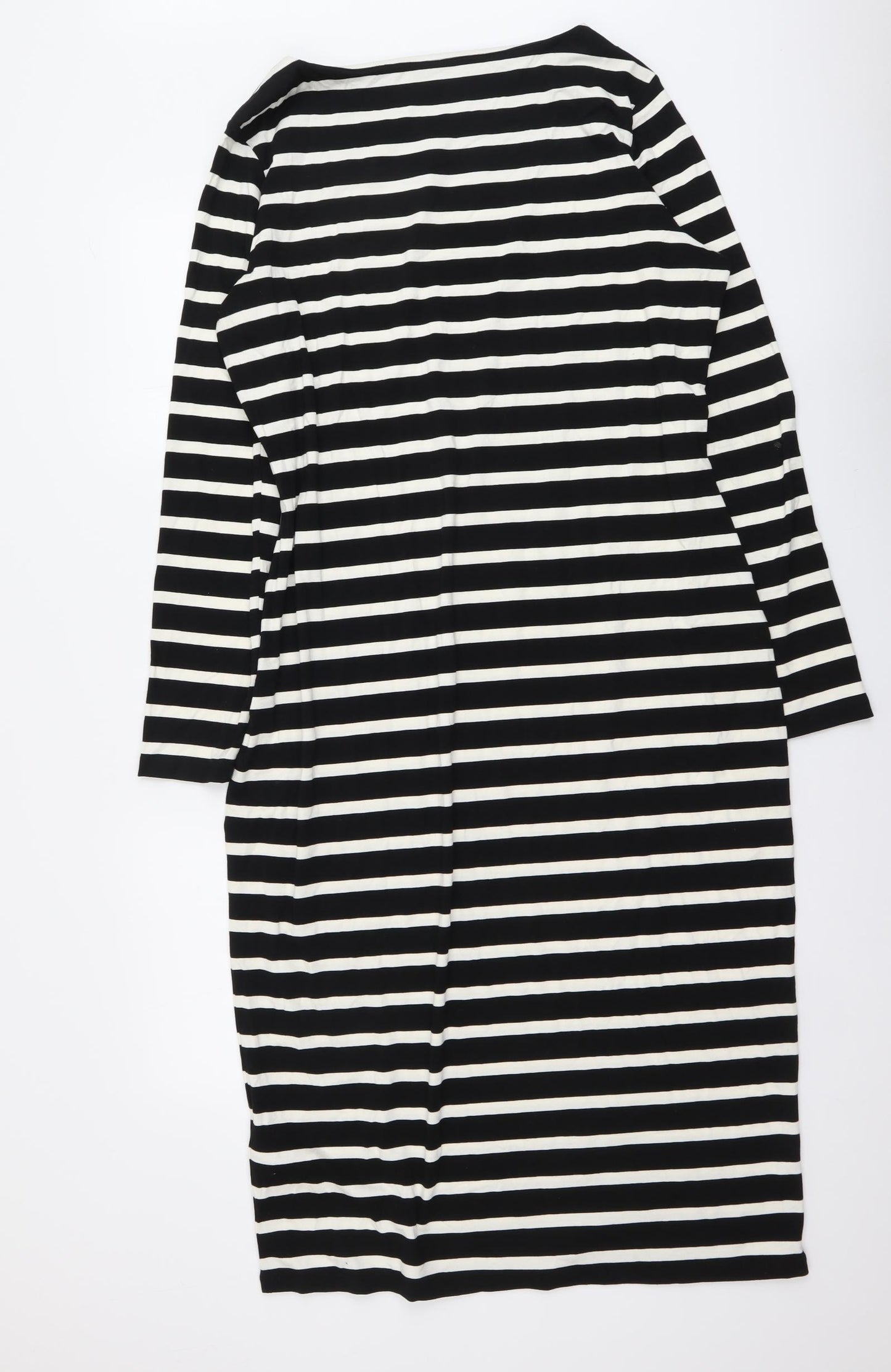 Marks and Spencer Womens Black Striped Viscose A-Line Size 16 Round Neck Pullover