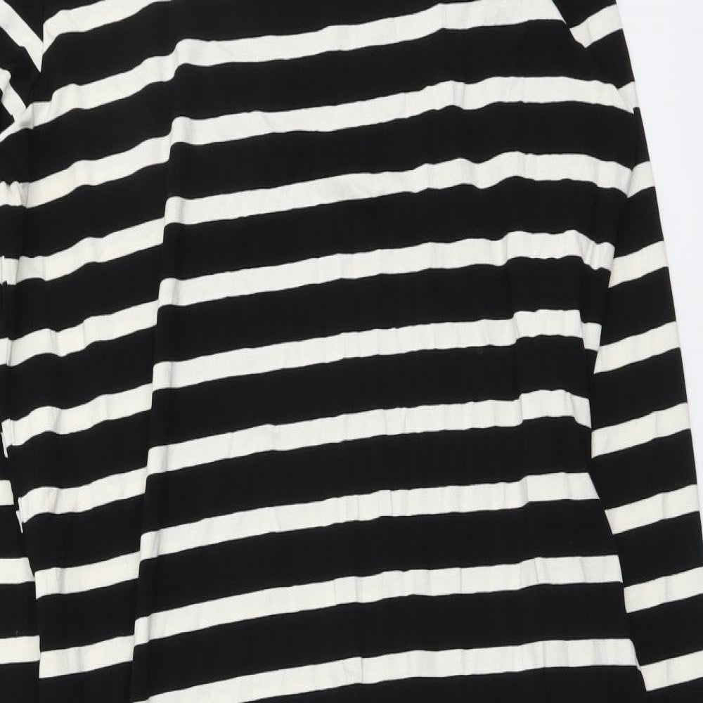 Marks and Spencer Womens Black Striped Viscose A-Line Size 16 Round Neck Pullover