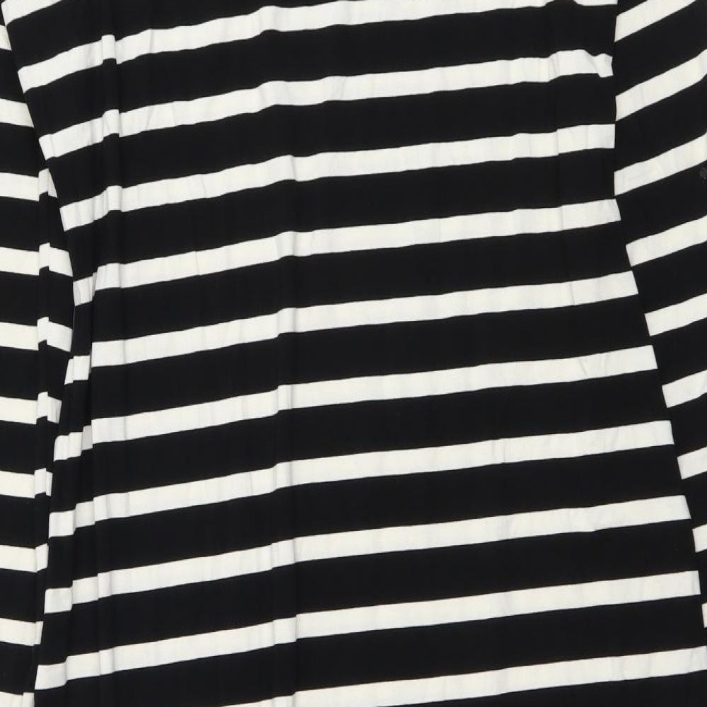 Marks and Spencer Womens Black Striped Viscose A-Line Size 16 Round Neck Pullover