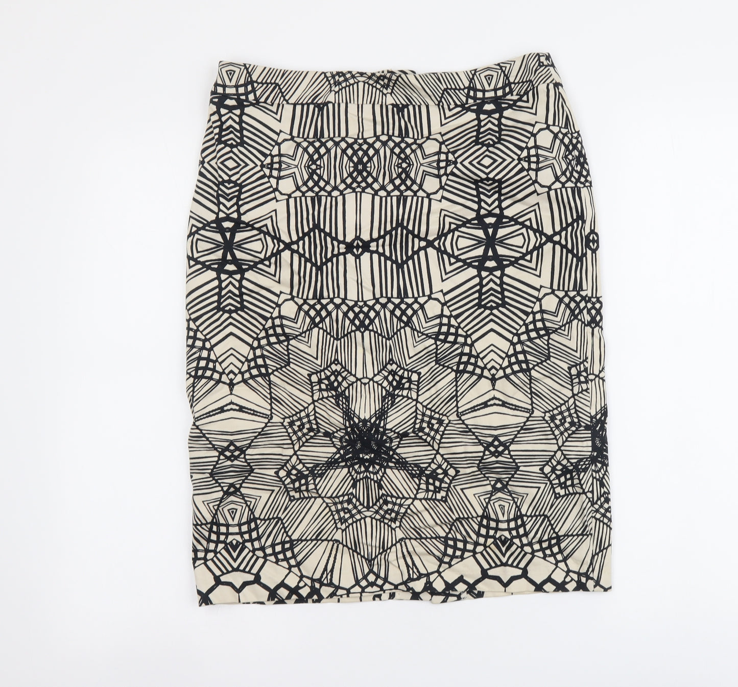 Marks and Spencer Womens Beige Geometric Cotton A-Line Skirt Size 10 Zip