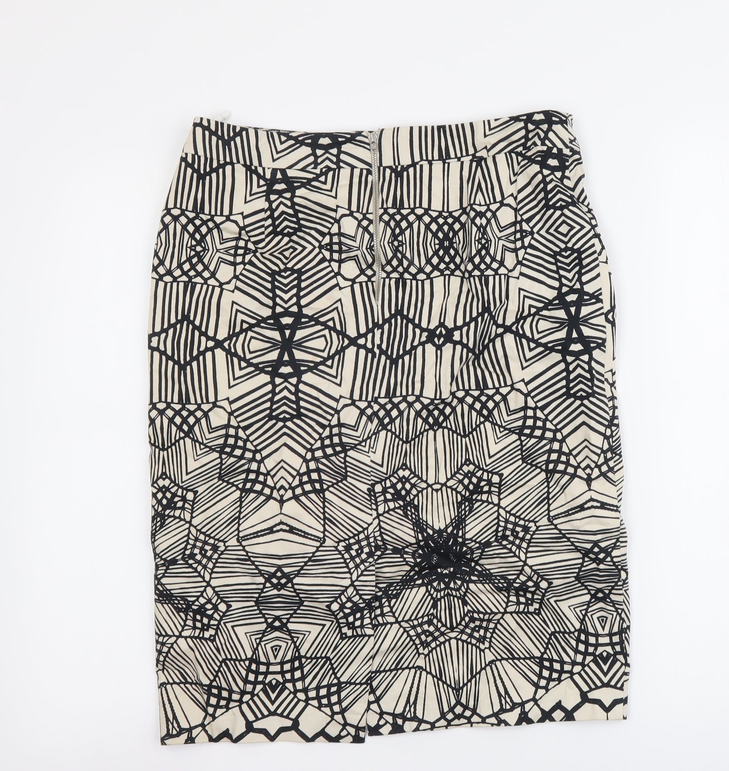 Marks and Spencer Womens Beige Geometric Cotton A-Line Skirt Size 10 Zip