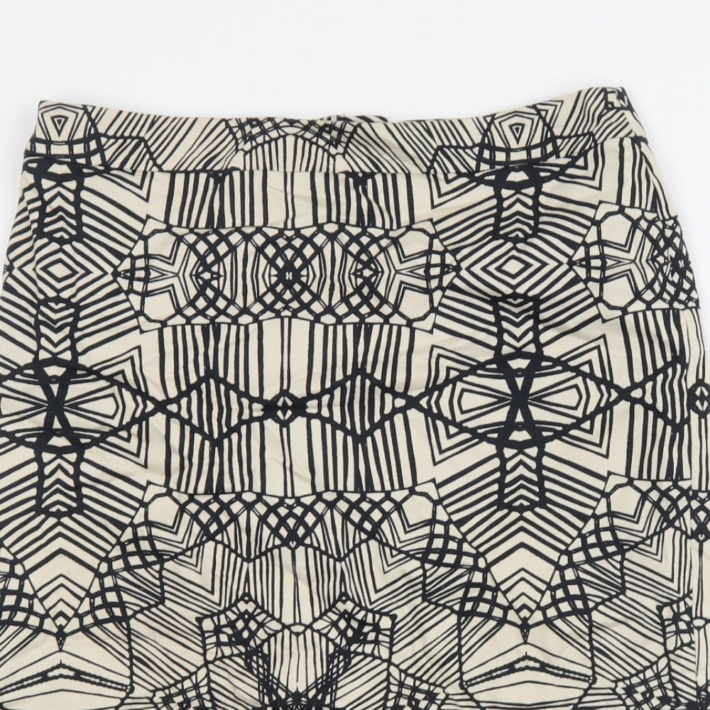 Marks and Spencer Womens Beige Geometric Cotton A-Line Skirt Size 10 Zip