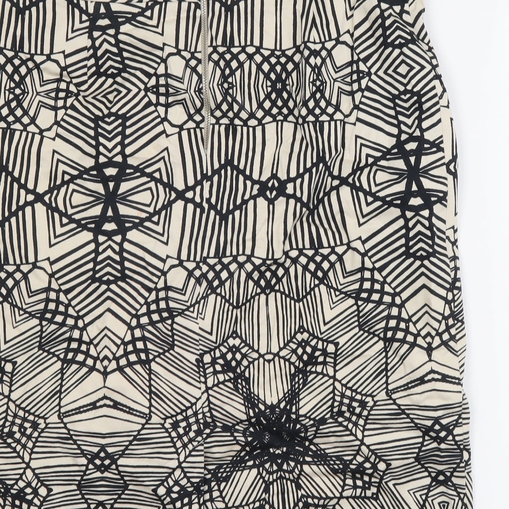 Marks and Spencer Womens Beige Geometric Cotton A-Line Skirt Size 10 Zip
