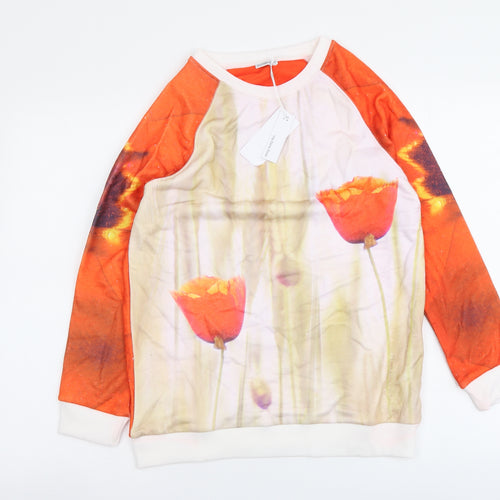 Via Delle Rose Womens Red Floral Polyester Pullover Sweatshirt Size S Pullover