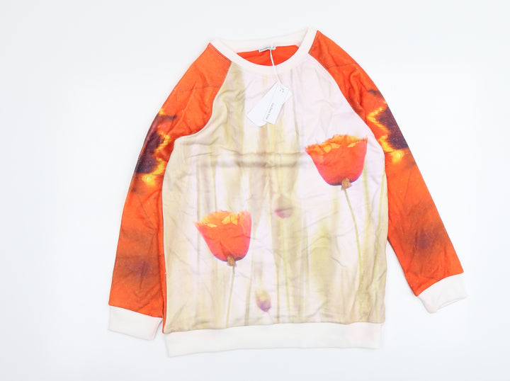 Via Delle Rose Womens Red Floral Polyester Pullover Sweatshirt Size S Pullover