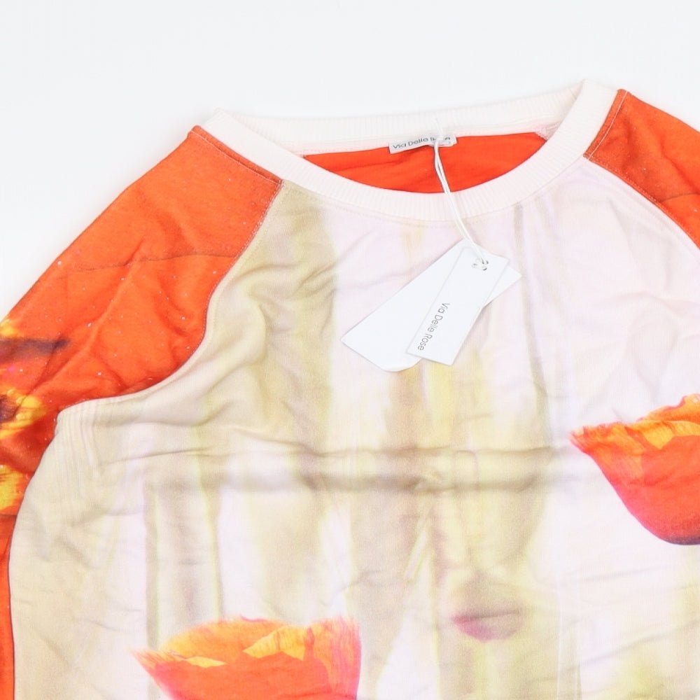 Via Delle Rose Womens Red Floral Polyester Pullover Sweatshirt Size S Pullover