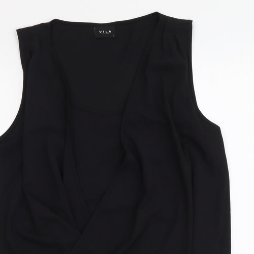 VILA Womens Black Polyester Basic Tank Size L V-Neck