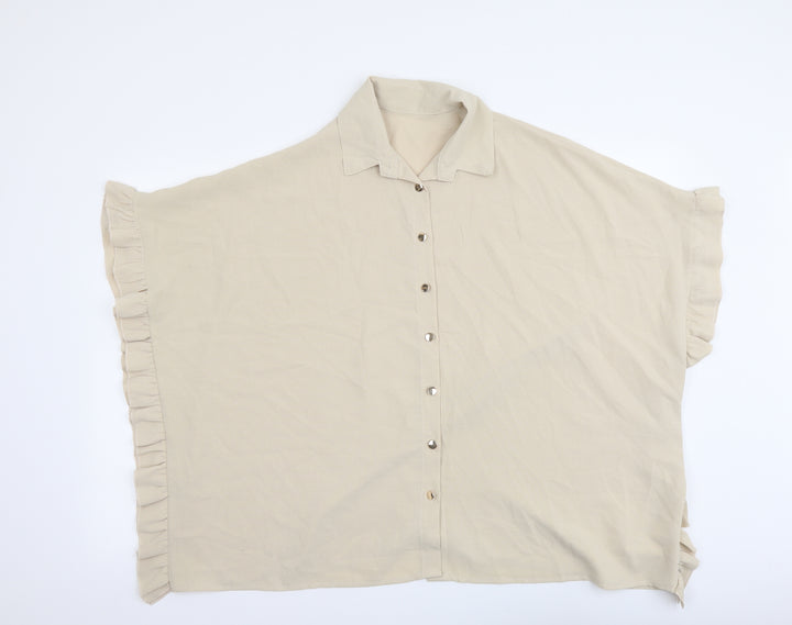 Cameo Rose Womens Beige Polyester Basic Button-Up Size S Collared