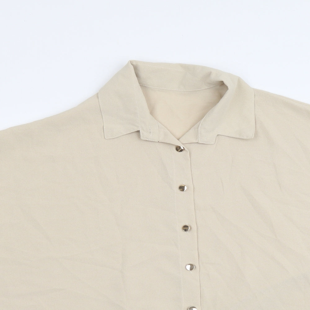 Cameo Rose Womens Beige Polyester Basic Button-Up Size S Collared