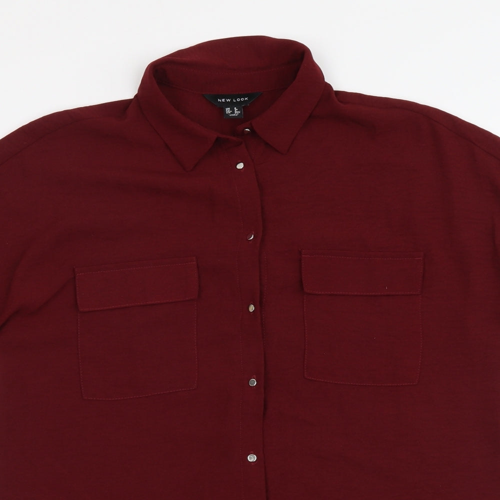 New Look Womens Red Polyester Basic Button-Up Size 8 Collared
