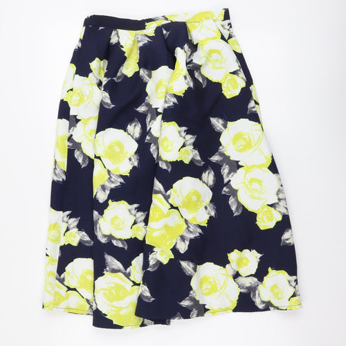 Missguided Womens Blue Floral Polyester Pleated Skirt Size 10 Zip