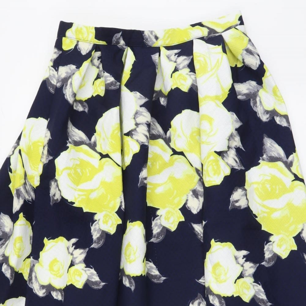 Missguided Womens Blue Floral Polyester Pleated Skirt Size 10 Zip