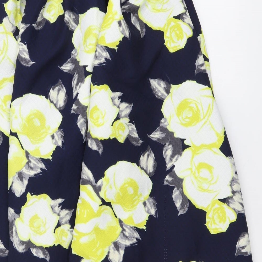 Missguided Womens Blue Floral Polyester Pleated Skirt Size 10 Zip