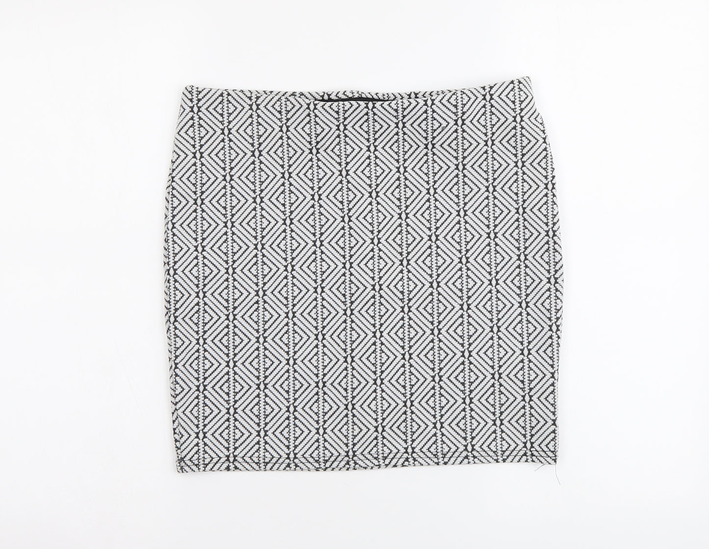 Primark Womens White Geometric Polyester Mini Skirt Size 12 Drawstring