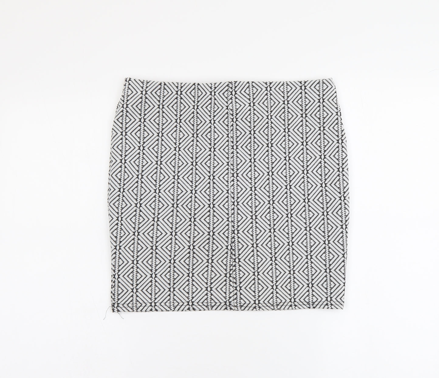 Primark Womens White Geometric Polyester Mini Skirt Size 12 Drawstring