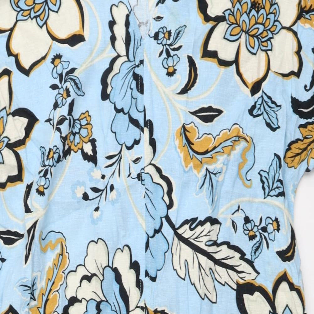 F&F Womens Blue Geometric Linen Sheath Size 8 V-Neck Pullover