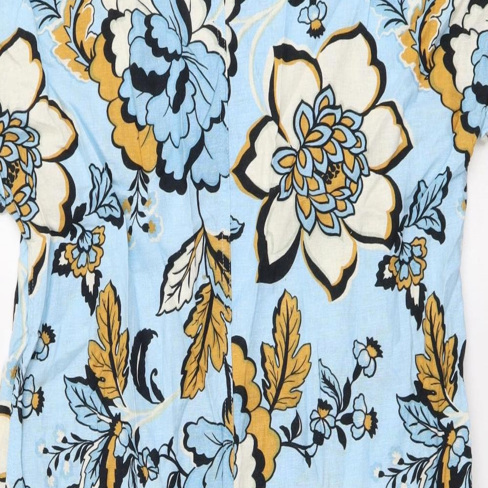 F&F Womens Blue Geometric Linen Sheath Size 8 V-Neck Pullover