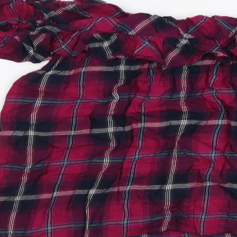 Stradivarius Womens Purple Plaid Viscose Basic Blouse Size L Off the Shoulder