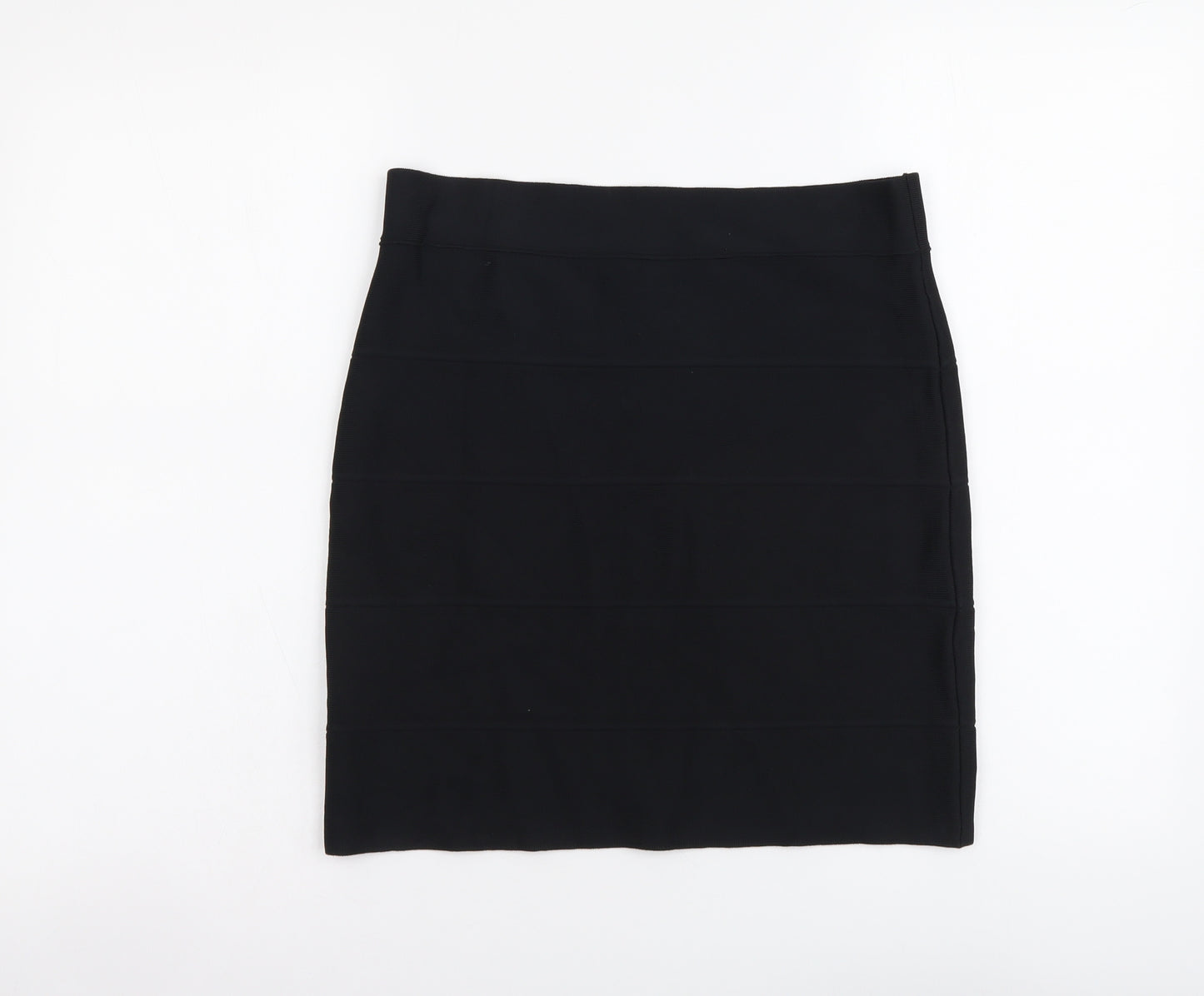 BCBGMAXAZRIA Womens Black Nylon Mini Skirt Size L Zip