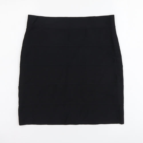 BCBGMAXAZRIA Womens Black Nylon Mini Skirt Size L Zip