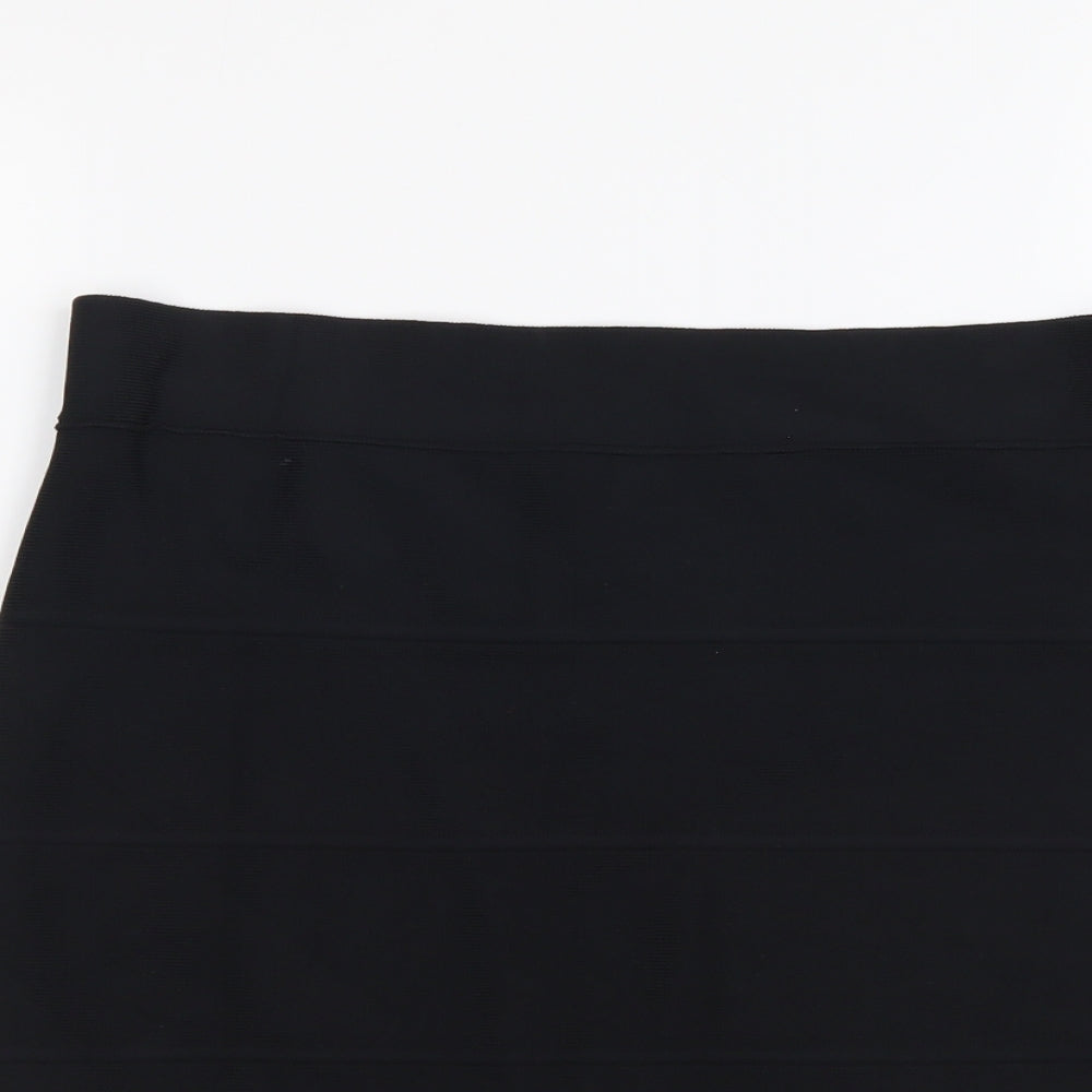 BCBGMAXAZRIA Womens Black Nylon Mini Skirt Size L Zip