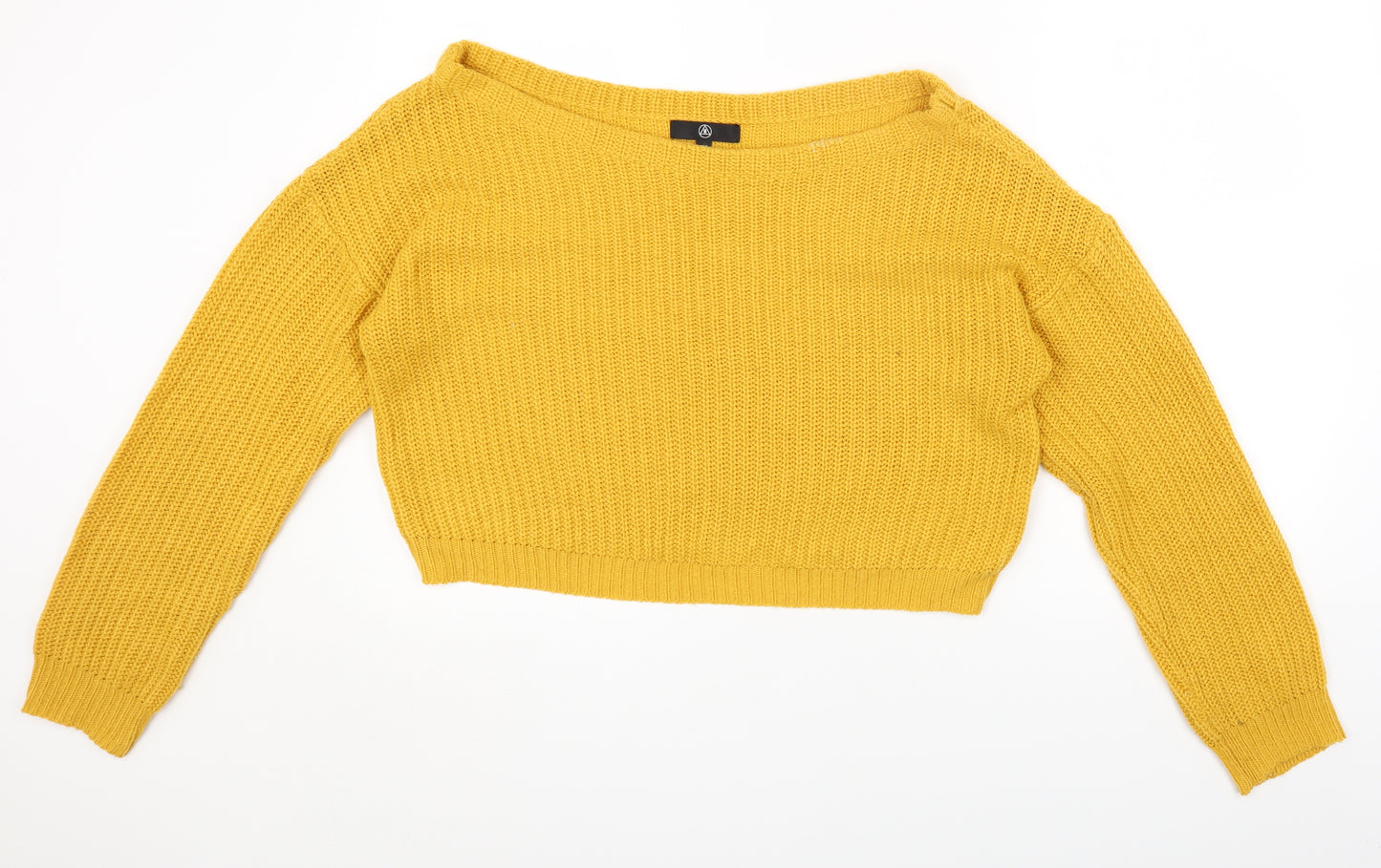 Missguided Womens Yellow Boat Neck Acrylic Pullover Jumper Size M - Cropped