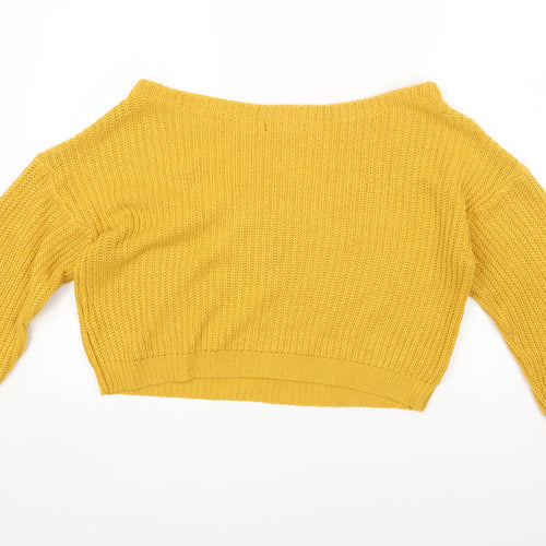 Missguided Womens Yellow Boat Neck Acrylic Pullover Jumper Size M - Cropped
