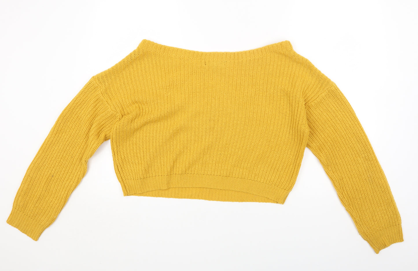 Missguided Womens Yellow Boat Neck Acrylic Pullover Jumper Size M - Cropped