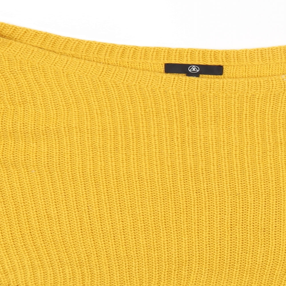 Missguided Womens Yellow Boat Neck Acrylic Pullover Jumper Size M - Cropped