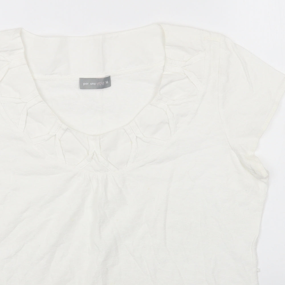 Per Una Womens White 100% Cotton Basic T-Shirt Size 18 Scoop Neck
