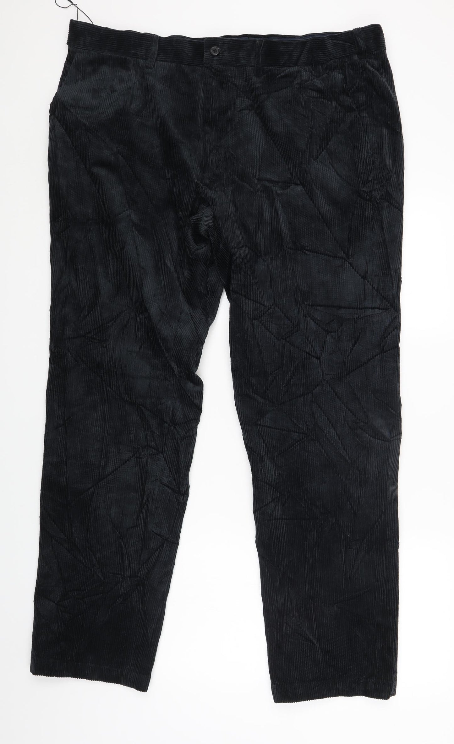 Marks and Spencer Mens Black Cotton Trousers Size 42 in L31 in Regular Zip
