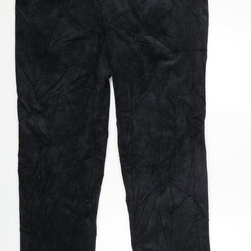 Marks and Spencer Mens Black Cotton Trousers Size 42 in L31 in Regular Zip
