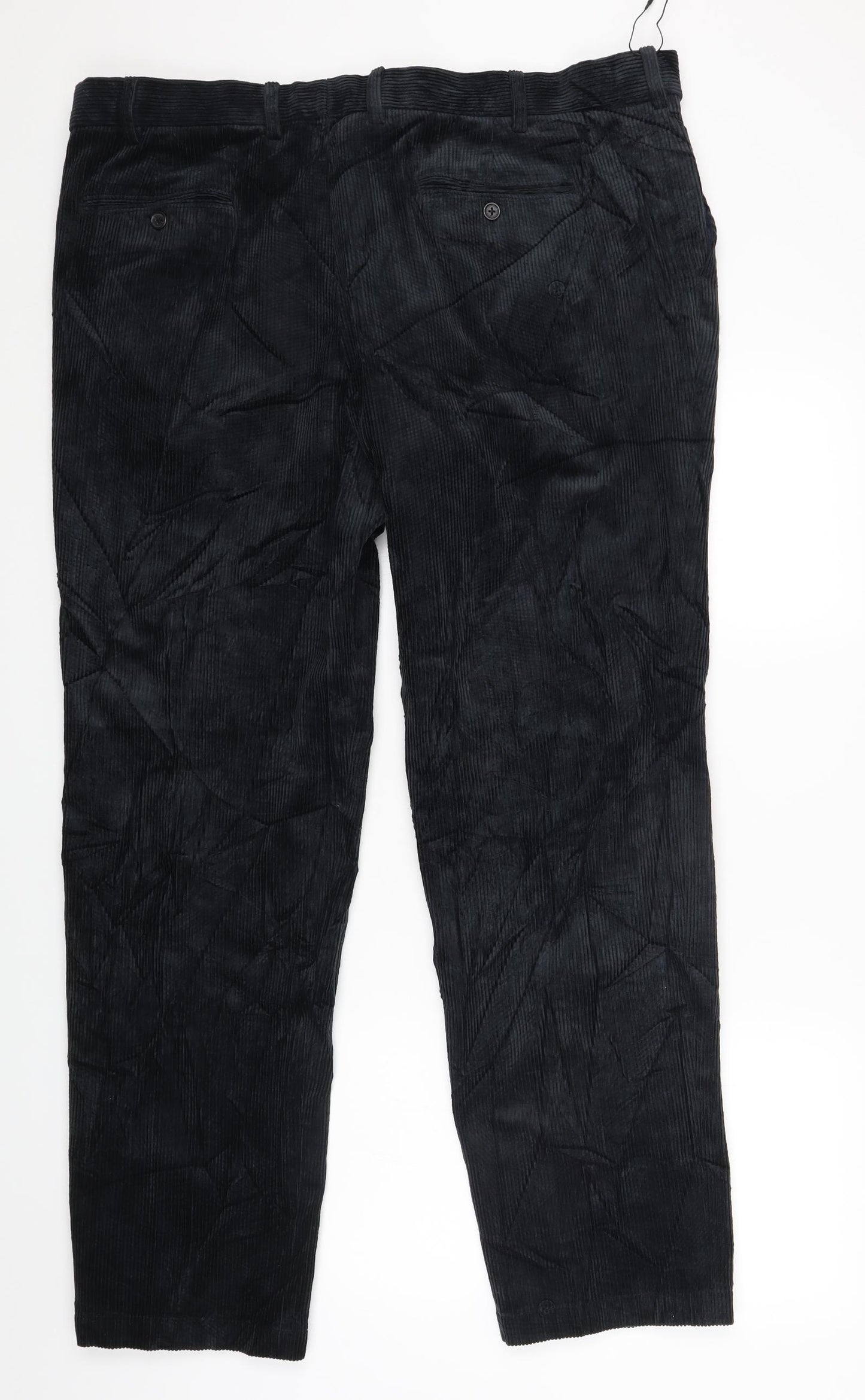 Marks and Spencer Mens Black Cotton Trousers Size 42 in L31 in Regular Zip