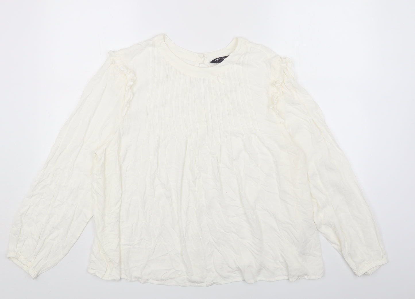 Marks and Spencer Womens White Viscose Basic Blouse Size 20 Round Neck