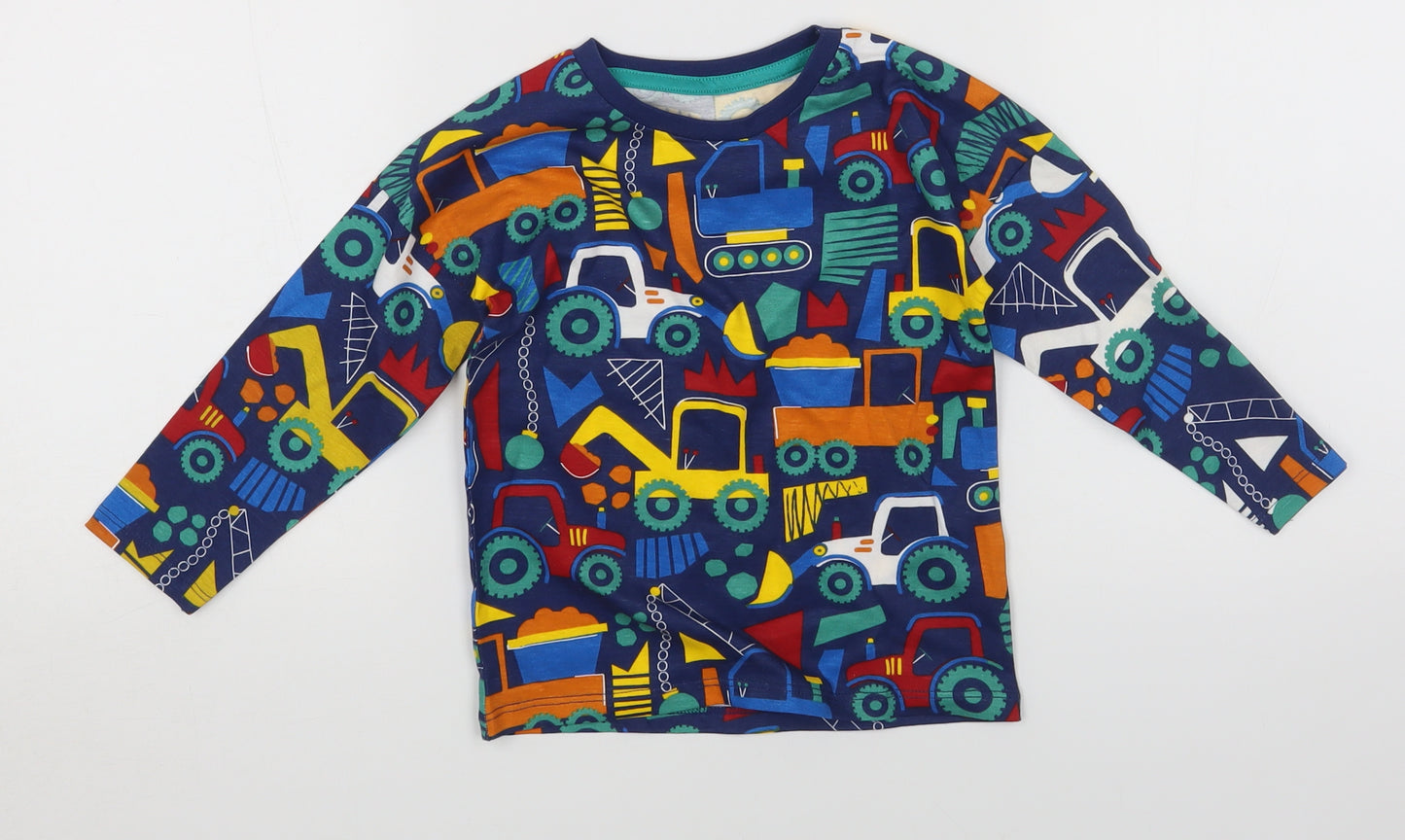 Dunnes Stores Boys Blue Geometric Cotton Pullover T-Shirt Size 12-18 Months Round Neck Pullover - Tractor Print