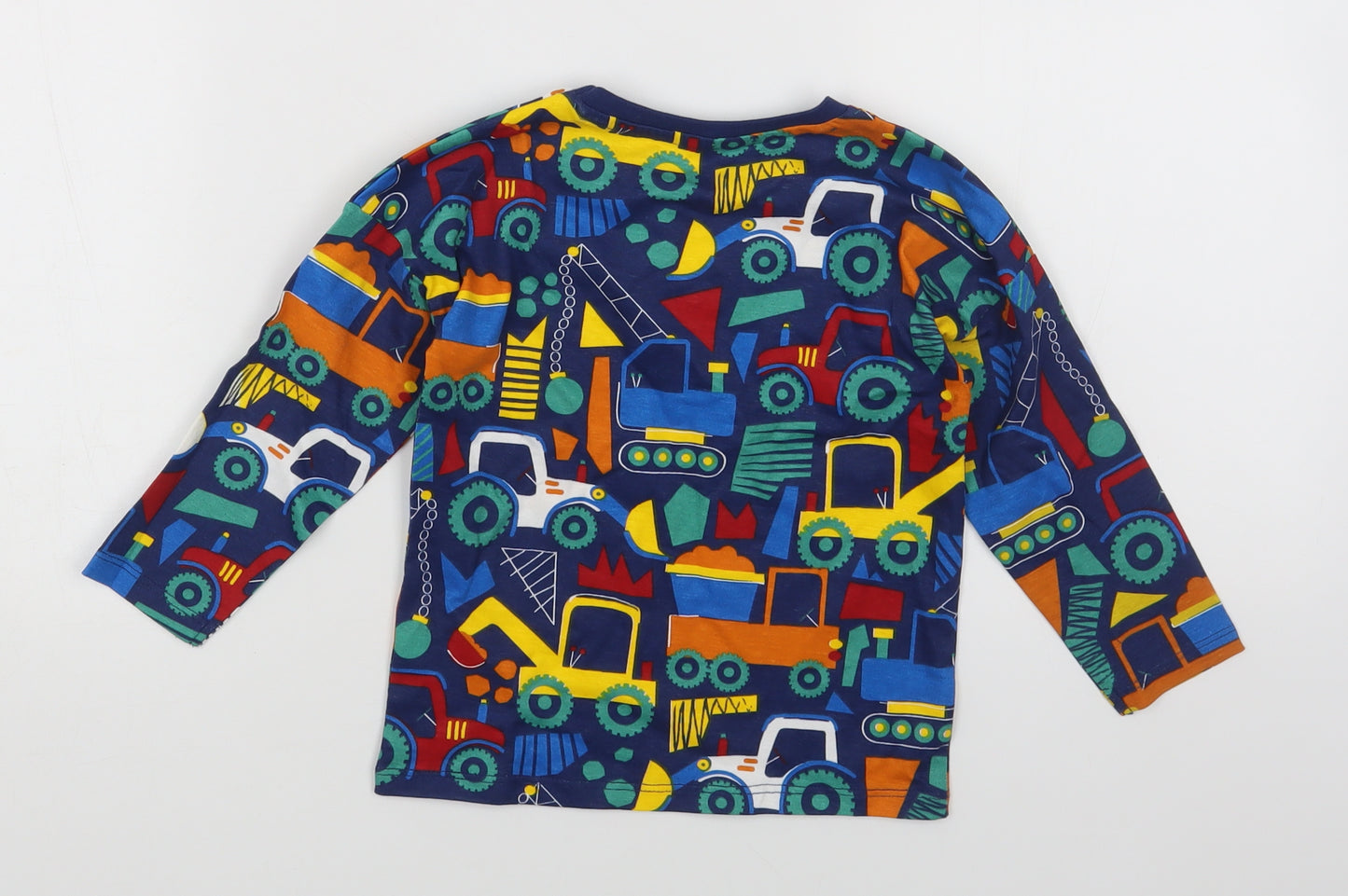 Dunnes Stores Boys Blue Geometric Cotton Pullover T-Shirt Size 12-18 Months Round Neck Pullover - Tractor Print