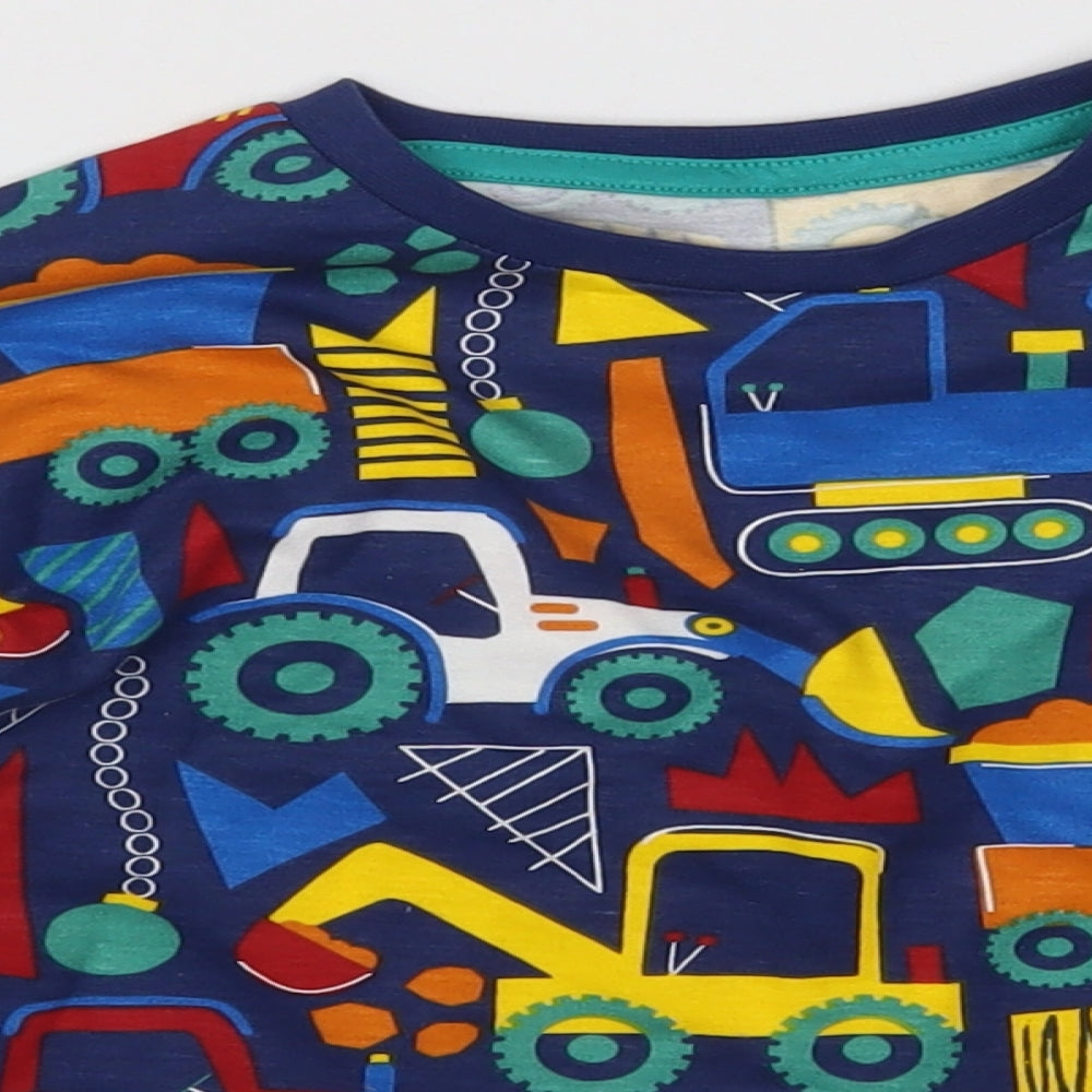 Dunnes Stores Boys Blue Geometric Cotton Pullover T-Shirt Size 12-18 Months Round Neck Pullover - Tractor Print