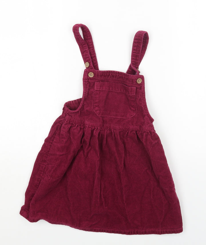 NEXT Girls Purple Cotton Pinafore/Dungaree Dress One Size Square Neck Button