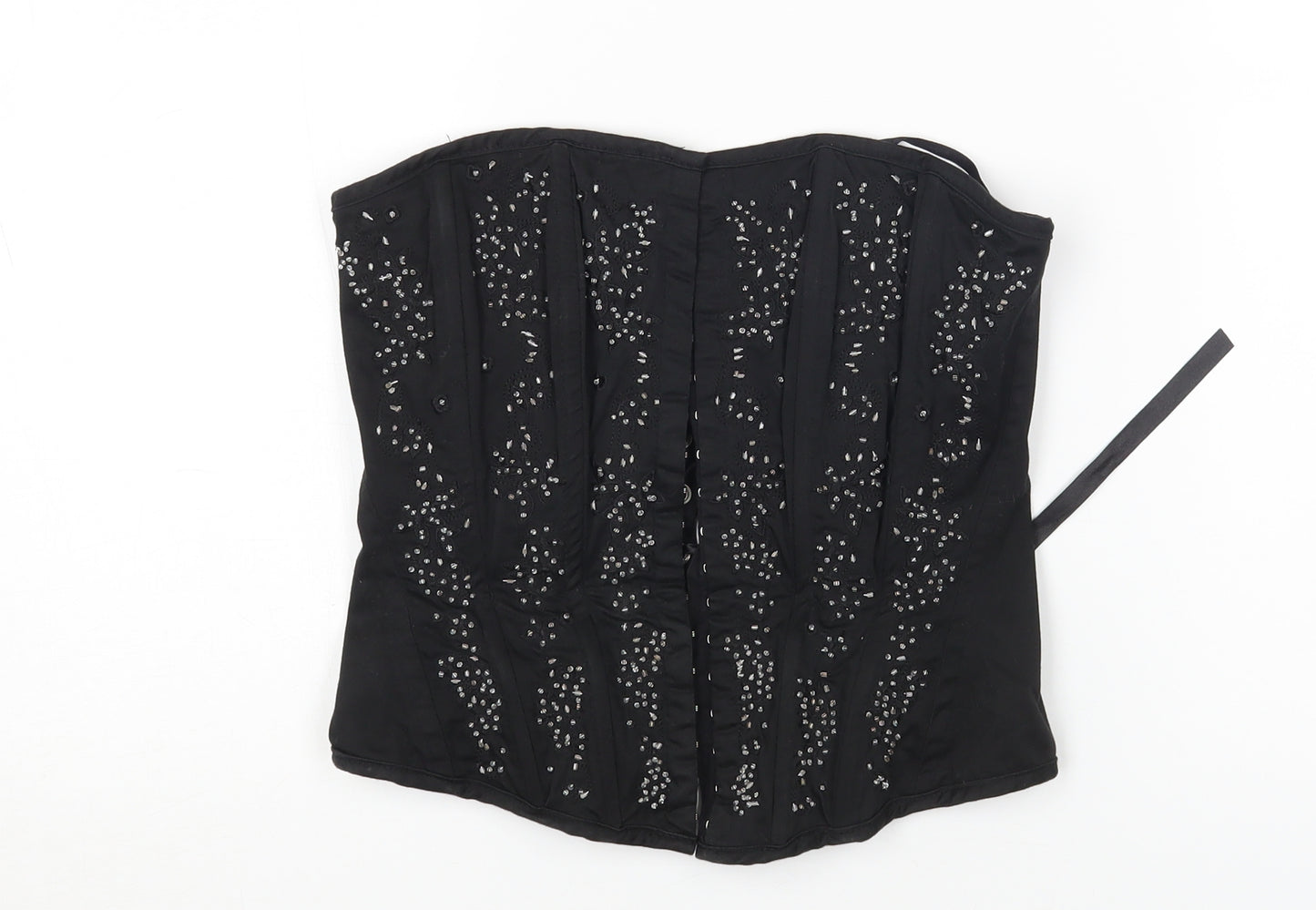 Select Womens Black Cotton Cropped Tank Size 8 Off the Shoulder