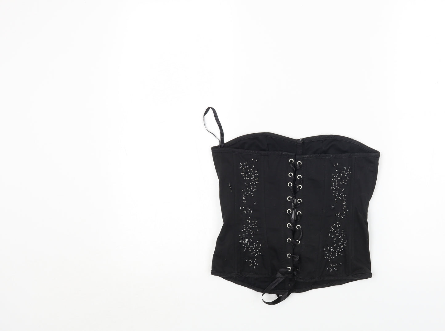 Select Womens Black Cotton Cropped Tank Size 8 Off the Shoulder