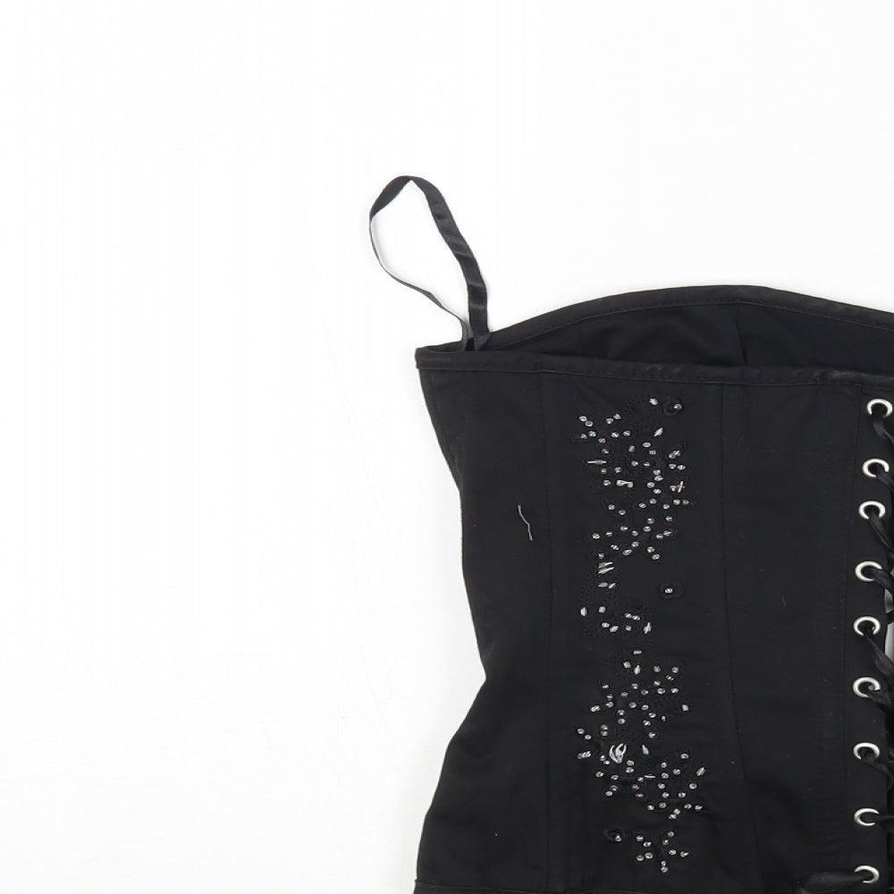 Select Womens Black Cotton Cropped Tank Size 8 Off the Shoulder