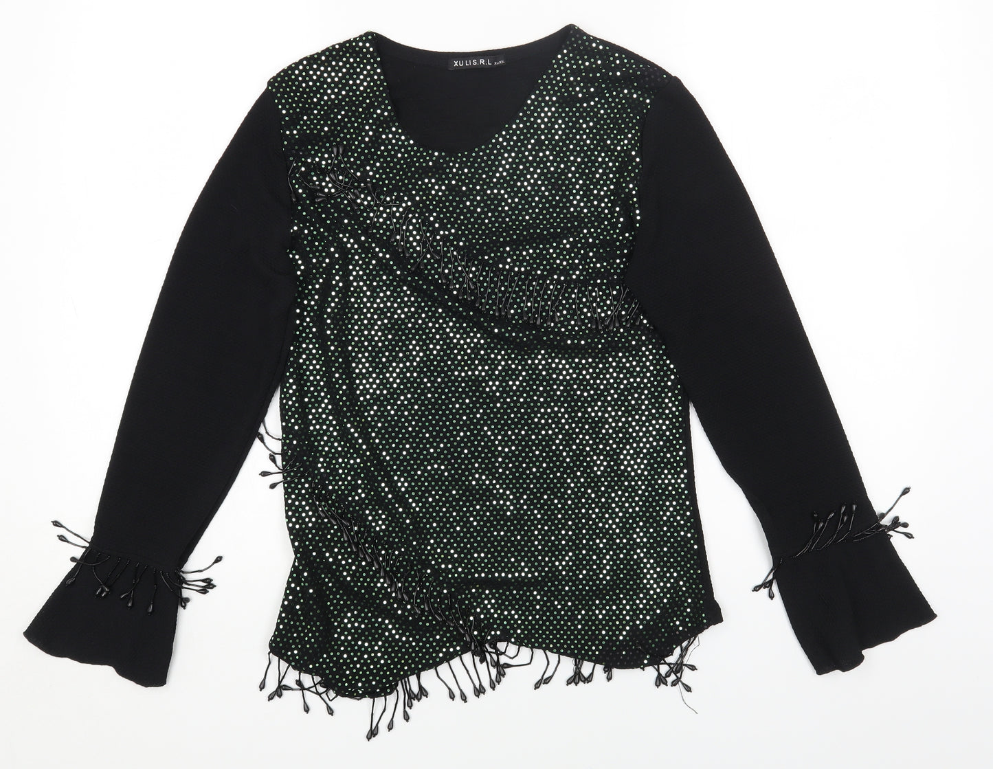 XULIS Womens Black Polka Dot Cotton Basic T-Shirt Size XL Round Neck