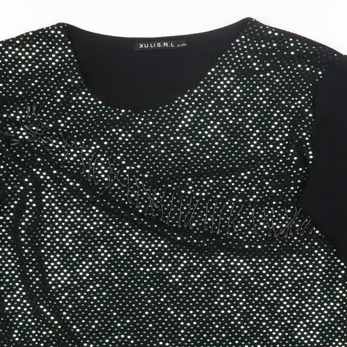 XULIS Womens Black Polka Dot Cotton Basic T-Shirt Size XL Round Neck